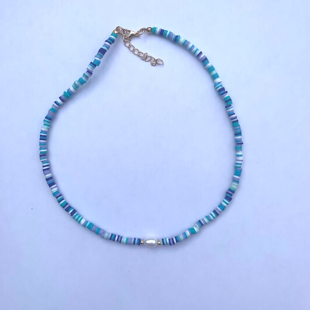 Blue Ocean Handmade Freshwater Pearl Beaded Summer Choker Necklace